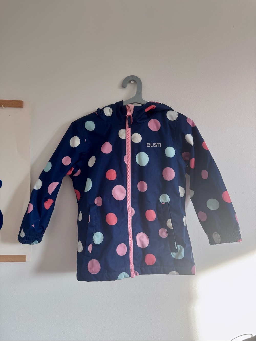 3T Gusti Kids' Navy Polka Dot Rain Jacket - Pink & Light Blue Dots